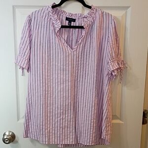 Madewell Pink Striped Ruffle V-Neck Tunic